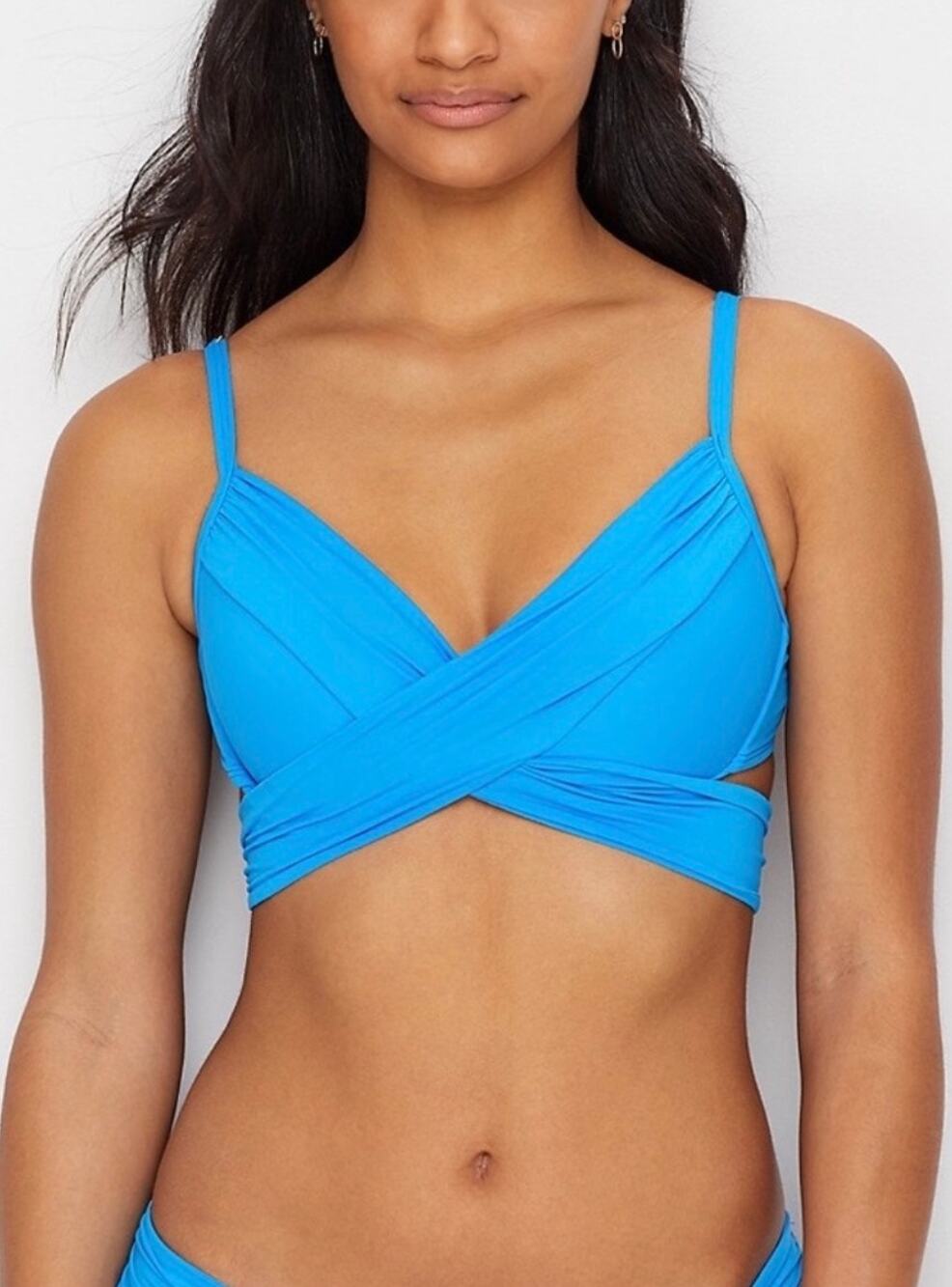 La Blanca Bikini Top Size 6 Chambray Blue Wrap Front Swim Underwire Beach NWT